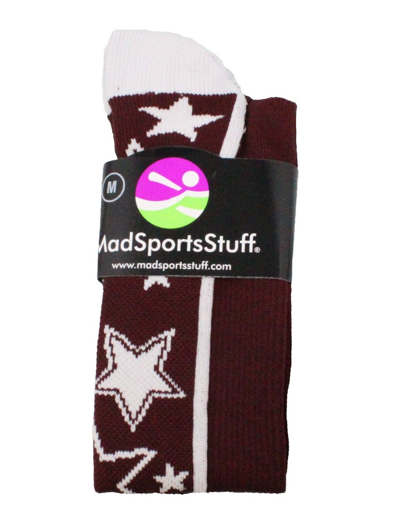 MadSportsStuff Crazy Socks with Stars Over the Calf Socks (Maroon/White, Medium) - Image 2
